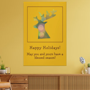 Christmas Reindeer Head Deep Bronz Gold Customized Canvas Print