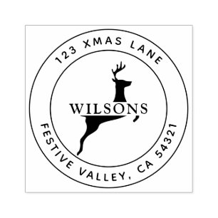 Christmas Reindeer Holiday Address Rubber Stamp