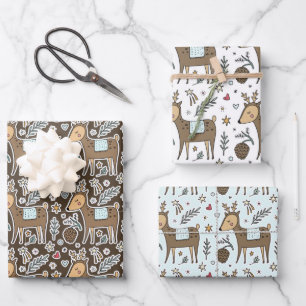 Christmas Reindeer Holiday Pattern Wrapping Paper Sheet