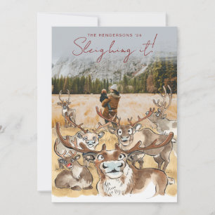 Christmas Reindeer holiday photocard Grey Card
