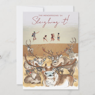 Christmas Reindeer holiday photocard Pale Grey Card