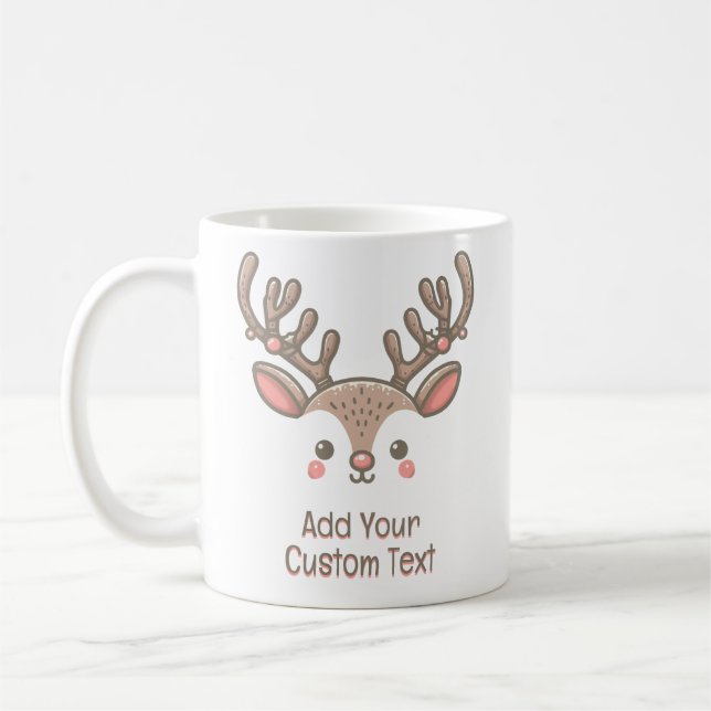 Christmas Reindeer Horn Face Custom Text Coffee Mug (Left)