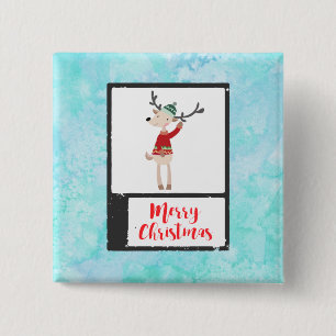 Christmas Reindeer In An Ugly Sweater Whimsical 2 Inch Square Button
