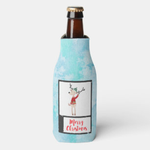 Christmas Reindeer In An Ugly Sweater Whimsical Bottle Cooler