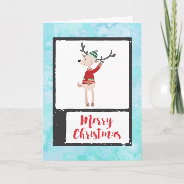 Christmas Reindeer In An Ugly Sweater Whimsical Holiday Card (Front)