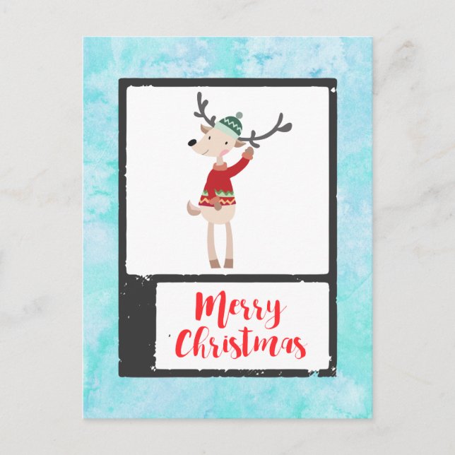 Christmas Reindeer In An Ugly Sweater Whimsical Holiday Postcard (Front)