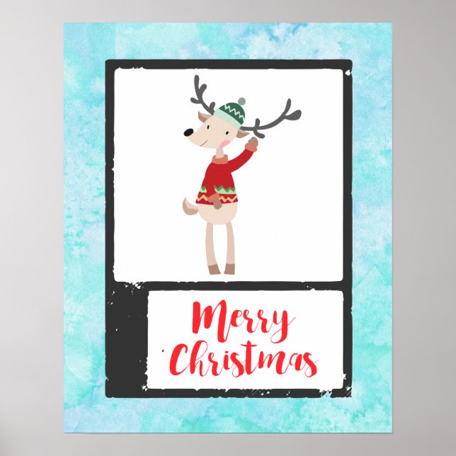 Christmas Reindeer In An Ugly Sweater Whimsical Poster (Front)