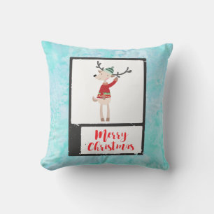 Christmas Reindeer In An Ugly Sweater Whimsical Throw Pillow