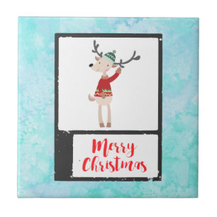 Christmas Reindeer In An Ugly Sweater Whimsical Tile