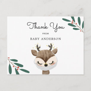 Christmas Reindeer in mask Baby Shower Thank You Postcard