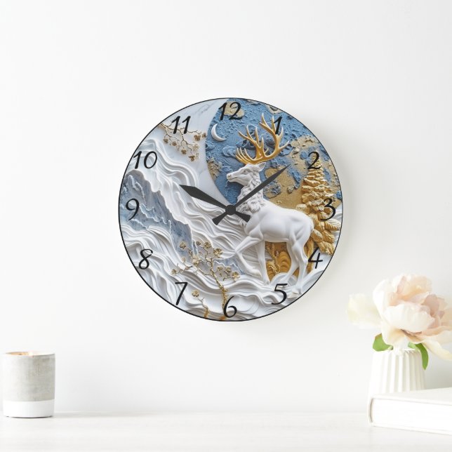 Christmas Reindeer in Snow Large Clock (Home)