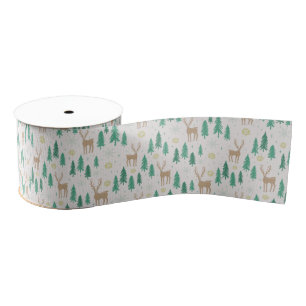 Christmas Reindeer in the Evergreen Winter Forest Grosgrain Ribbon