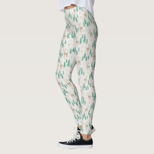 Christmas Reindeer in the Evergreen Winter Forest Leggings