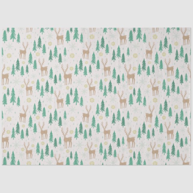 Christmas Reindeer in the Evergreen Winter Forest Tissue Paper (Front)