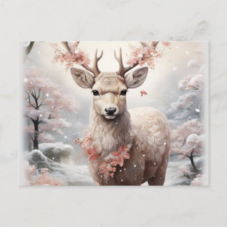 Christmas Reindeer In The Forest Holiday Postcard