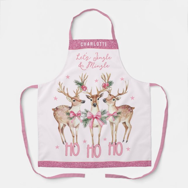 Christmas Reindeer Jingle & Mingle Personalized Apron (Front)