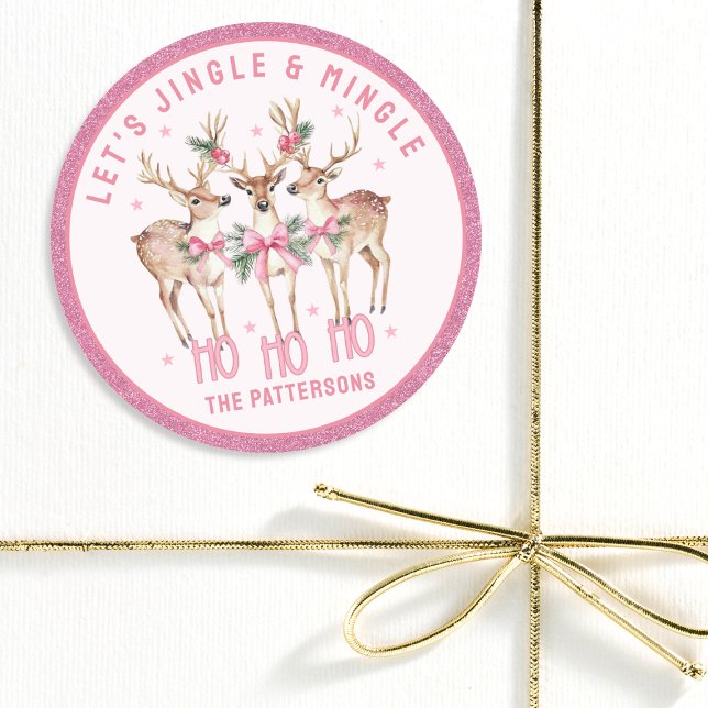 Christmas Reindeer Jingle & Mingle Personalized Classic Round Sticker (Creator Uploaded)
