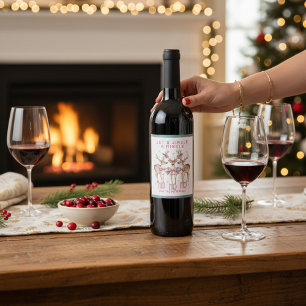 Christmas Reindeer Jingle & Mingle Personalized Wine Label