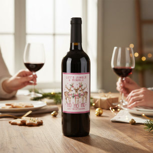 Christmas Reindeer Jingle & Mingle Personalized Wine Label
