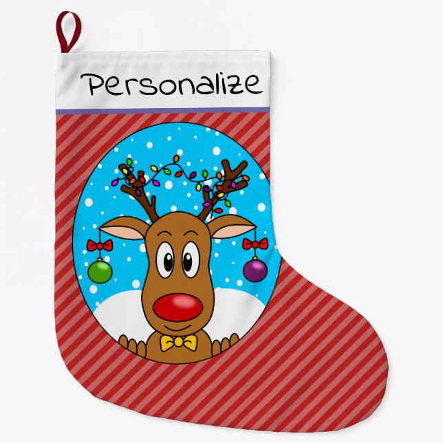 Christmas Reindeer Large Christmas Stocking (Front)
