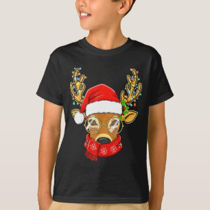 Christmas Reindeer Lights Gles Santa Hat Deer Xmas T-Shirt