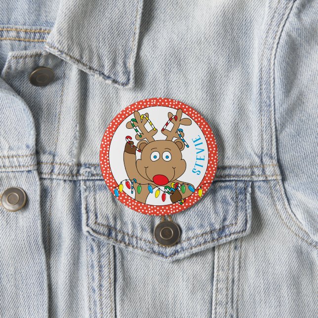 Christmas Reindeer Lights Round 3 Inch Round Button (In Situ)