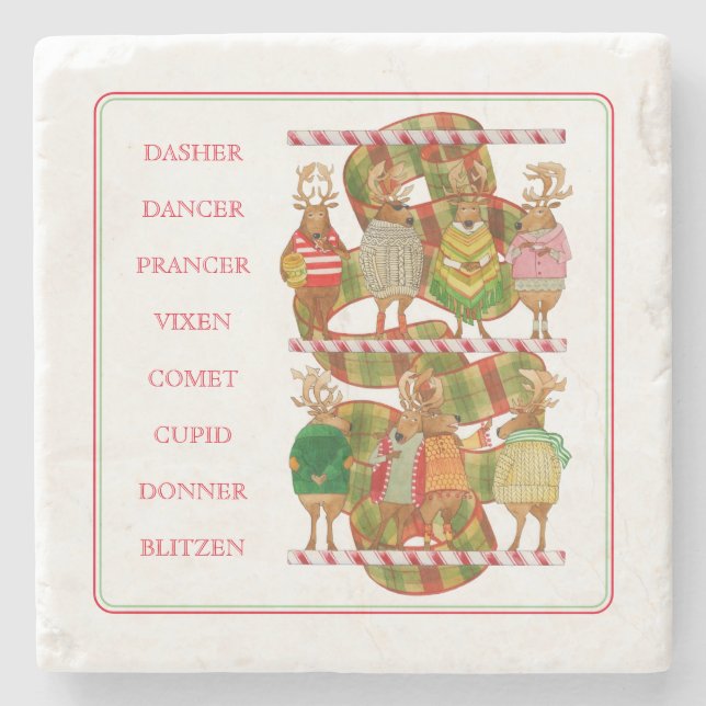 CHRISTMAS REINDEER Marble Stone Coaster (Front)