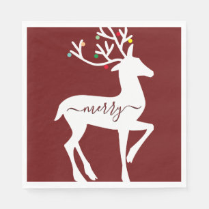 Christmas Reindeer Merry Burgundy Napkin