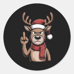 Christmas Reindeer Middle Finger Sarcastic Xmas Fu Classic Round Sticker