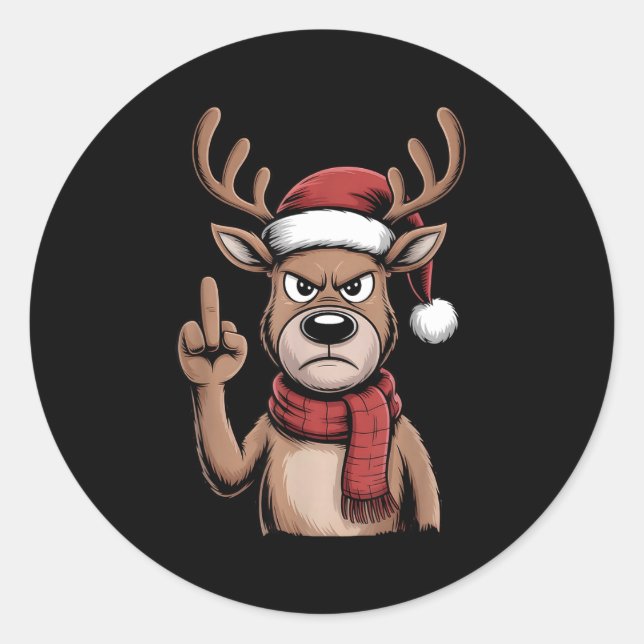 Christmas Reindeer Middle Finger Sarcastic Xmas Fu Classic Round Sticker (Front)