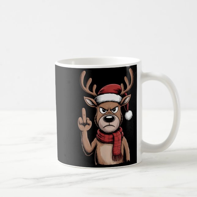 Christmas Reindeer Middle Finger Sarcastic Xmas Fu Coffee Mug (Right)
