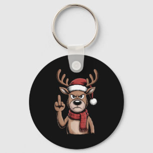Christmas Reindeer Middle Finger Sarcastic Xmas Fu Keychain