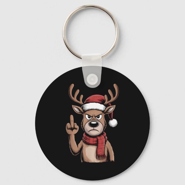 Christmas Reindeer Middle Finger Sarcastic Xmas Fu Keychain (Front)