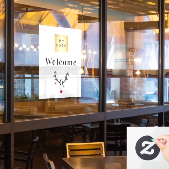 Christmas reindeer modern business logo welcome window cling (Restaurant Window)
