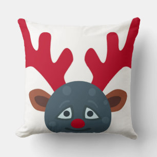 christmas reindeer moon emoji throw pillow