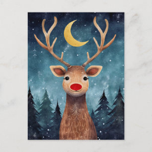 Christmas Reindeer Night Moon Message Holiday Postcard