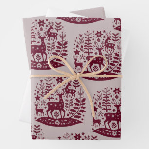 Christmas Reindeer Nordic Folk Art Scandinavian Wrapping Paper Sheet
