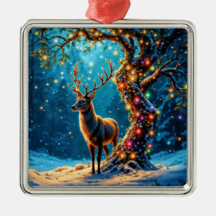 Christmas reindeer North Pole fantasy art Metal Ornament