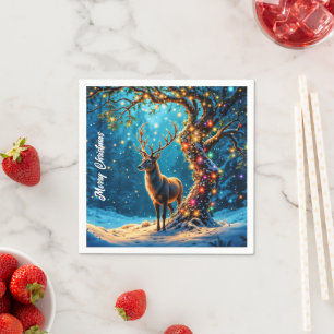 Christmas reindeer North Pole fantasy art Napkin