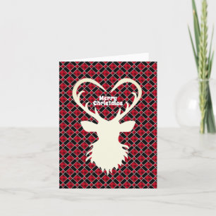 Christmas reindeer on black & red chequered holiday card
