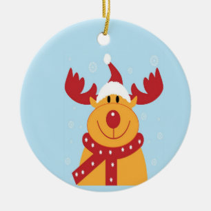 Christmas reindeer on blue ceramic ornament