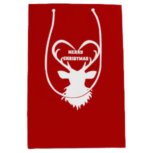 Christmas reindeer on red medium gift bag