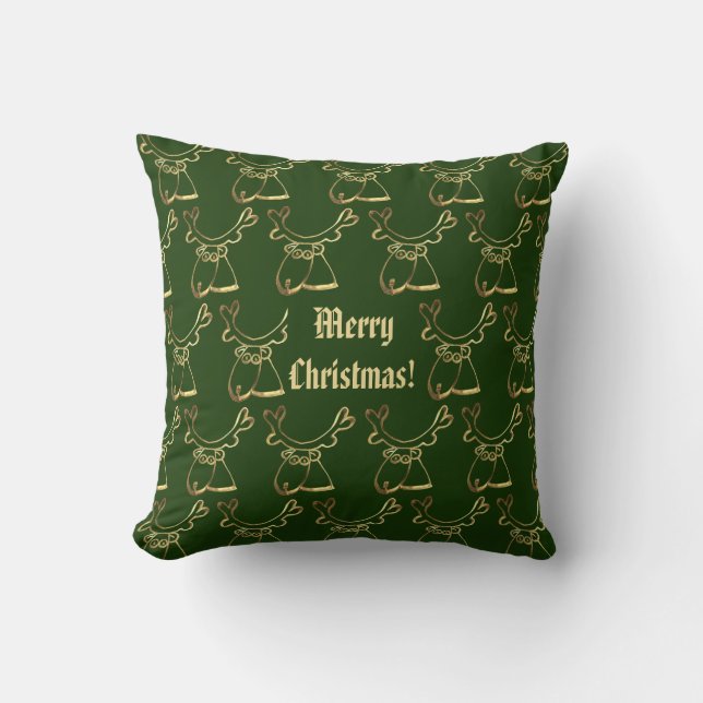 Christmas Reindeer One Side Red and One Green Throw Pillow (Front)