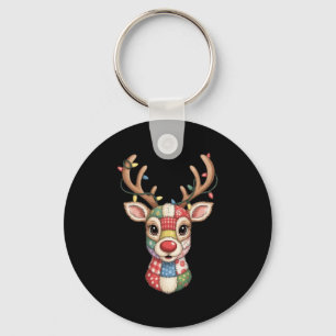 Christmas Reindeer Patchwork Men Women Kids Cute R Keychain
