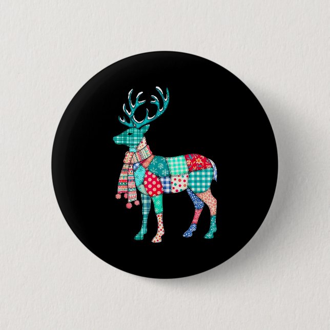 Christmas Reindeer Patchwork Reindeer Men Women Ki 2 Inch Round Button (Front)