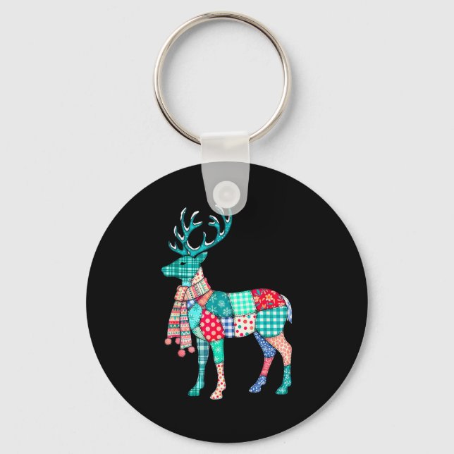 Christmas Reindeer Patchwork Reindeer Men Women Ki Keychain (Front)