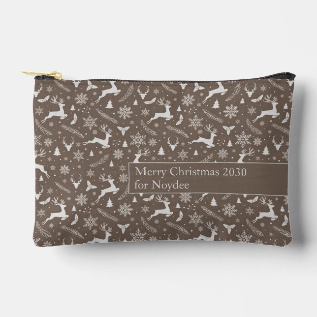 Christmas Reindeer Pattern Brown with Text Accessory Pouch (Front)