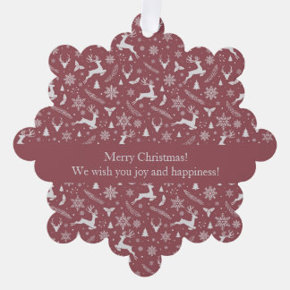 Christmas Reindeer Pattern Red with Text Ornament Card