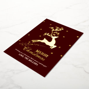 Christmas Reindeer Personalize Family Name  Foil Holiday Card