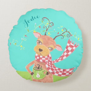 Christmas reindeer personalized kid round pillow